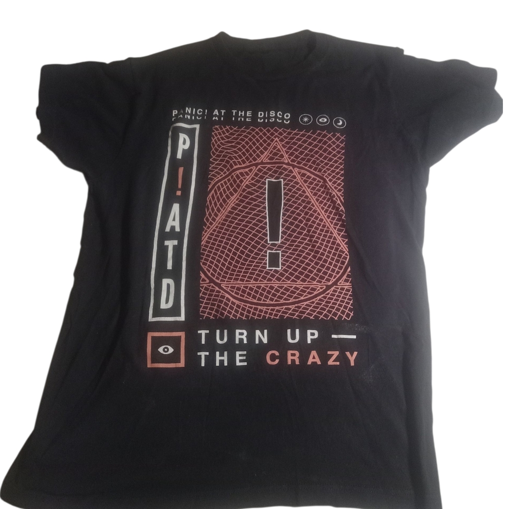 Black Graphic T-Shirt with Red and White Design